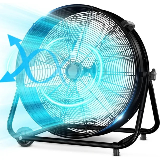 LifePlus Industrial Drum Fan, 5620cfm High Velocity Floor Fan 3 Speed Air Circulation, 24 Inch