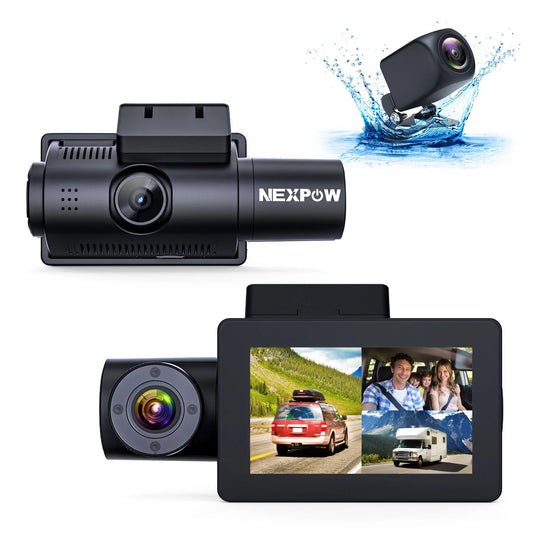 NEXPOW Car Dash Cam 3 Channel, 4k Dash Camera Front and Rear, Dashcam Three Way with 3" LCD Screen, Triple Car Camera with IR Night Vision, Loop Recording, G-Sensor, Parking Monitor