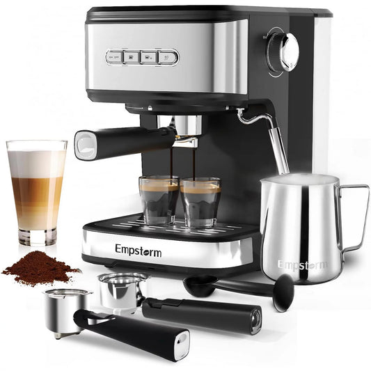 Empstorm Espresso Machine 20 Bar, Espresso Coffee Maker with Milk Frother Steam Wand, Semi-Automatic Dual-nozzle Espresso Machine,Automatic power-off Function (Espresso Machine)