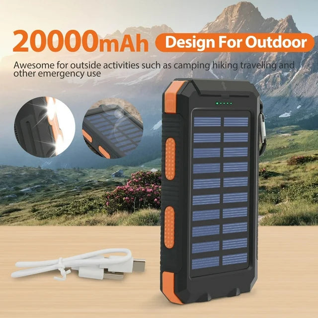 Baokaler Solar Power Bank, Portable Charger, 20000mAh Solar Charger with LED Flashlight, IP65 Waterproof External Backup Battery Pack Perfect for Camping, Outdoor Activities