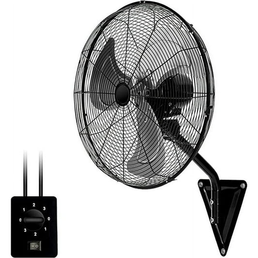 20” Industrial Household Wall-Mount Fan with 3-Speed，120 Degree Oscillating Wall Mounted Fan, 5000 CFM,High Velocity for Household, Commercial Use - ETL Listed, Black