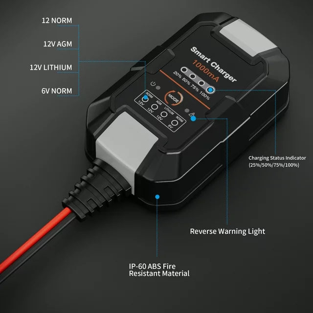 NEXPOW Battery Charger - 6V/12V 1A Trickle Charger, Battery Maintainer for Car Motorcycle