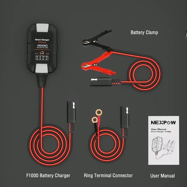 NEXPOW Battery Charger - 6V/12V 1A Trickle Charger, Battery Maintainer for Car Motorcycle