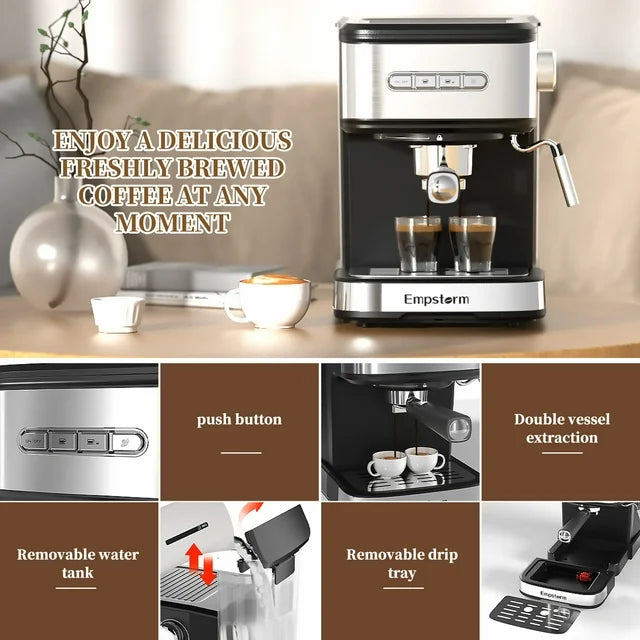 Empstorm Espresso Machine 20 Bar, Espresso Coffee Maker with Milk Frother Steam Wand, Semi-Automatic Dual-nozzle Espresso Machine,Automatic power-off Function (Espresso Machine)