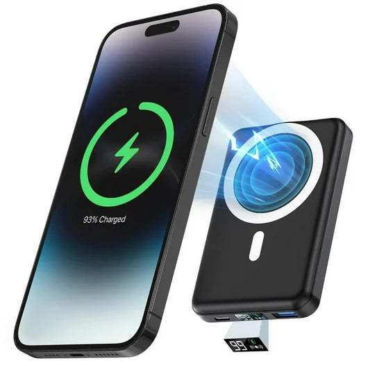 Podoru Magnetic Battery, 10000mAh Wireless Power Bank with Type-C Cable LED Display 22.5W PD Fast Charging Lighting Mag-Safe Battery Pack for iPhone 15/14/13/12/Mini/Pro/Pro Max-Black