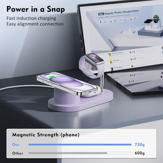 Magnetic Wireless Charger for iPhone: 3 in 1 Charging Station for Multiple Device Apple - 18W Fast Mag-Safe Charger Dock Stand for iPhone 15 14 13 12 Pro Max Apple Watch iwatch & Airpods