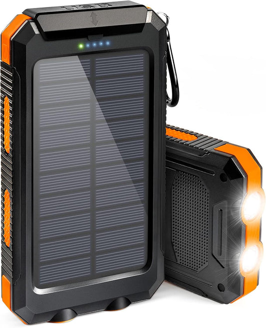 Baokaler Solar Power Bank, Portable Charger, 20000mAh Solar Charger, with LED Flashlight, IP65 Waterproof External Backup Battery Pack Perfect for, Camping, Outdoor Activities