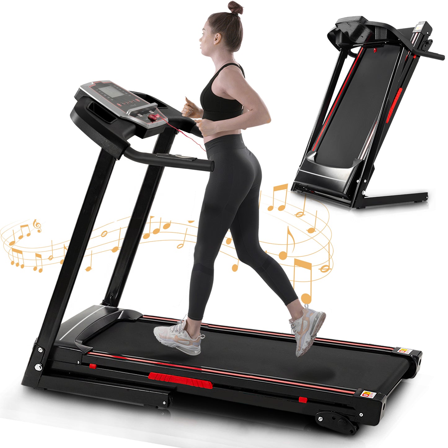 CIYOYO Folding Treadmills for Home, 3.5HP Electric Treadmill with Incline for Running Walking Jogging Exercise, 12 Preset Programs, 300LBS Max Whight